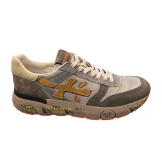 Premiata Sneakers, male, Multicolor, 8 UK, Grey Nylon Suede Mick Trainers Yellow Logo