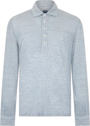 Fedeli Elegante Polo met Lange Mouwen - Heren - Polos - Blauw - L - Linnen - Tops