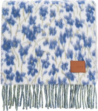 Loewe Sciarpa con frange a fiori - Blu