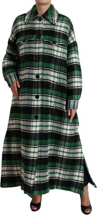 Dolce & Gabbana Womens Green Plaid Long Sleeve Casual Coat Jacket Clothing