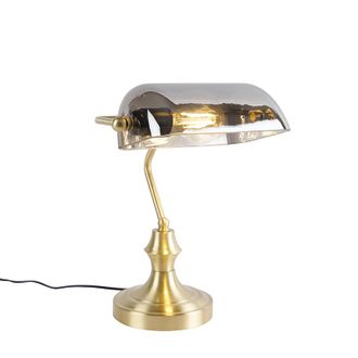 QAZQA Cl&aacute;sico/antiguo L&aacute;mpara De Notario Cl&aacute;sica Dorada Con Cristal De Espejo Ahumado - Banker Vidrio /acero Alargada Adecuado Para Led Max. 1 X 60 Watt - Q