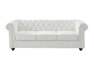 VENTE-UNIQUE.COM Sof&aacute; fijo piel 3 plazas blanco 205x88cm