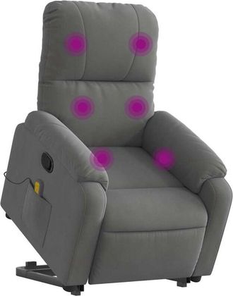 vidaXL Sill&oacute;n Reclinable Masaje Elevable Tela Microfibra Gris Oscuro Vidaxl