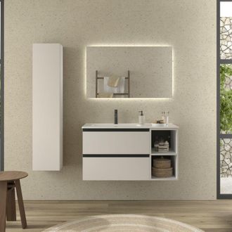 Cygnus Bath Mueble De Ba&ntilde;o Bequia Plus Metal 100cm Blanco Mate Lavabo Porcelana Grifo Izquierda 2h