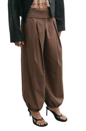 Mango Pull-On High Waist Cotton Balloon Pants in Medium Brown at Nordstrom, Size X-Small
