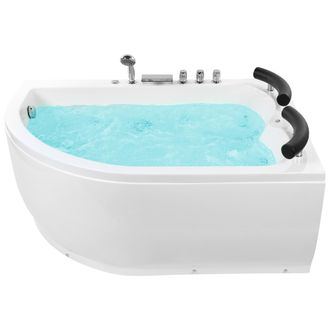 Beliani Ba&ntilde;era De Hidromasaje De Acr&iacute;lico Sanitario Blanco Con Led Izquierda Doble 158 X 113 Cm Dise&ntilde;o Moderno Paradiso