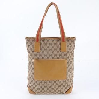 Gucci Brown Leather Canvas Handbag Shoulder Bag Tote Bag (Pre-Owned)