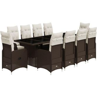 vidaXL Set De Mesa Y Sillas De Jard&iacute;n 11 Pzs Y Cojines Rat&aacute;n Pe Marr&oacute;n Vidaxl
