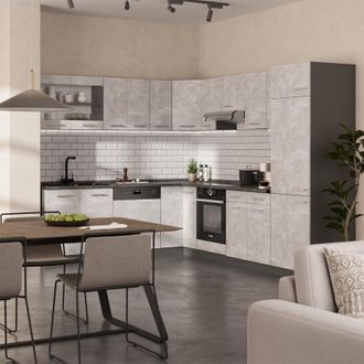 Vicco Cocina Esquinera R-line, Hormig&oacute;n/antracita, 227 X 287 Cm, Et Roble