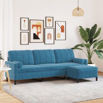 vidaXL Vidaxl - Sof&aacute; De 3 Plazas Con Taburete De Terciopelo Azul 210 Cm