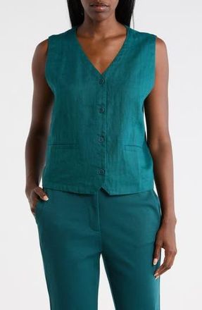 Eileen Fisher V-Neck Organic Linen Vest in Aegean at Nordstrom Rack, Size X-Small