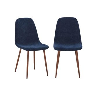 Sweeek Silla de madera y tela con patas color nogal, set de 2, azul