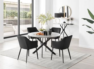 Furniturebox Novara Grey Concrete Effect Black Leg 120cm Round Dining Table & 4 Calla Black Leg Chairs
