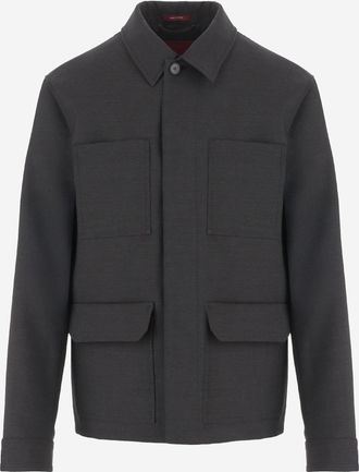 Gucci Mens Wool Jacket With Four Pockets Black