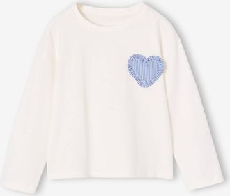 Vertbaudet Shirt mit Herz-Applikation M&auml;dchen wollwei&szlig;