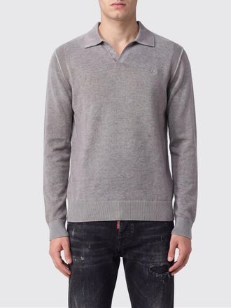 Diesel Polo in maglia a maniche lunghe in cotone con scollo a V e logo Oval D