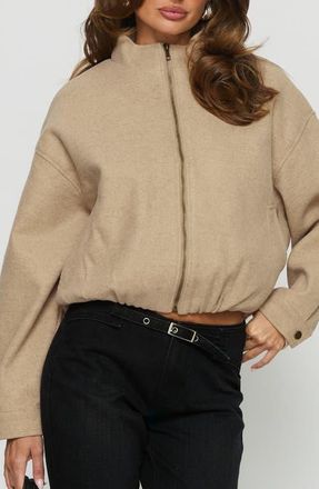 Princess Polly Chayden Cropped Bomber Jacket in Beige at Nordstrom, Size 10