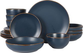 Gibson Home Hazeltine 16-Piece Reactive Glaze Stoneware Dinnerware Set in Navy at Nordstrom