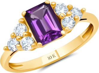 MAX + STONE 10k Yellow or White Gold Gemstone Emerald Cut Birthstone Anniversary Ring