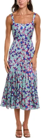 Saloni Saloni Karen Crackle Stamped Satin Midi Dress