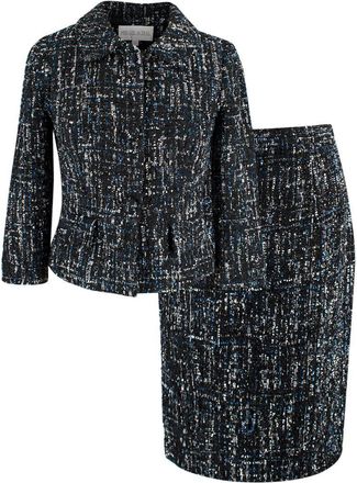 Mikael Aghal Black and Blue Tweed Jacket & Skirt Size XXS