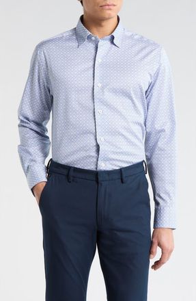 David Donahue Geometric Print Sport Shirt in Sky/Multi at Nordstrom Rack, Size Xx-Large