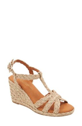 André Assous Madina Raffia Espadrille Ankle Strap Wedge Sandal in Gold at Nordstrom, Size 10