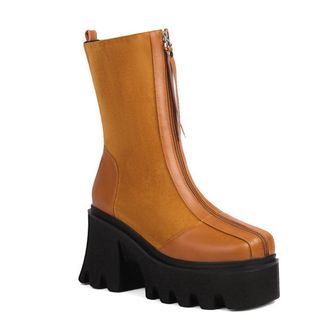 Generic Womens Square Toe Ankle Boots Front Zipper Chunky Block Heel Platform Biker Style Winter Fashion Punk Shoes (Brown,7.5)