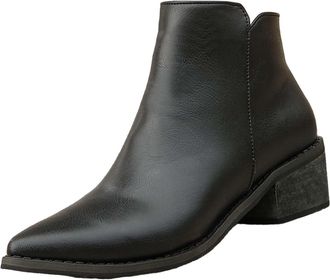 Generic Womens Short Boots Pointed Toe Solid Color Side Zipper Chunky Heel Short Boots Womens Short Heel Mid Calf Boots Womens Western Shoe Boots (Black, 6.5)