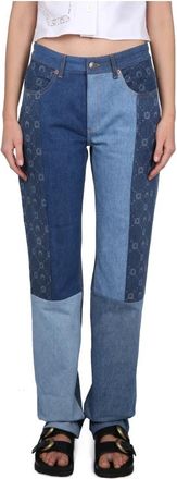 Marine Serre Regenerated Denim Moonogram Straight-Fit Broek - Dames - Slim Fit Jeans - Blauw - L - Denim - Jeans