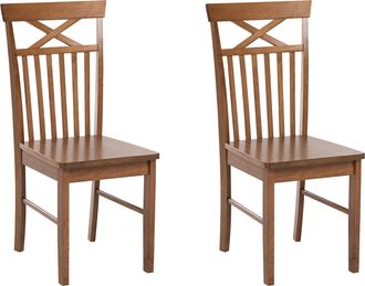Beliani Conjunto De 2 Sillas De Comedor De Madera De Caucho Estilo Tradicional Marr&oacute;n Claro Houston