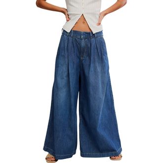 Free People Scout Mid Waist Wide Leg Jeans in Deep Indigo at Nordstrom, Size X-Large