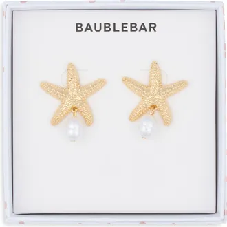 BaubleBar O-Fish-Ally a Star Faux Pearl Drop Statement Earrings in Gold at Nordstrom Rack