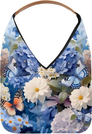 Generic Daisies Floral Butterfly and Hydrangeas Reusable Lightweight Grocery Bags - Foldable Into Compact Pouch, Washable & Sturdy, Multipurpose for Shopping 