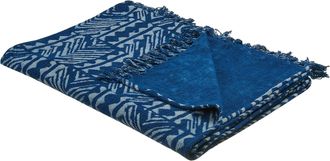 Beliani Manta De Algod&oacute;n Azul Marino 130 X 180 Cm Patr&oacute;n Africano Geom&eacute;trico Shivpuri