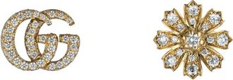 Gucci Flora oorbellen met Double G detail in geel goud en diamanten - Dames - Oorbellen - Geel - ONE Size - Accessoires