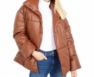 Avec Les Filles Ever Leather Cropped Puffer Coat In Caramel