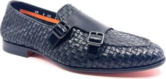 Santoni Geweven Leren Mocassin - Heren - Loafers - Zwart - 44 EU - Leer - Schoenen