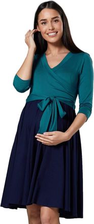 Happy Mama Womens Maternity Waist Tie Nursing Dress 525 (Bottle Green & Navy, UK 14/16, XL)