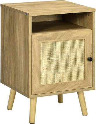 HOMCOM Homcom - Mesita De Boche Mesilla De Noche Con Puerta De Rat&aacute;n Y Compartimiento Abierto Mesa Auxiliar Para Dormitorio Sal&oacute;n Cama 39x35x60 Cm Natural