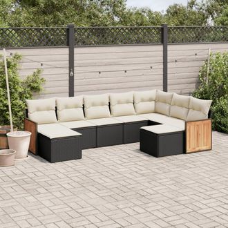 vidaXL Set De Sof&aacute;s De Jard&iacute;n 8 Piezas Y Cojines Rat&aacute;n Sint&eacute;tico Negro Vidaxl