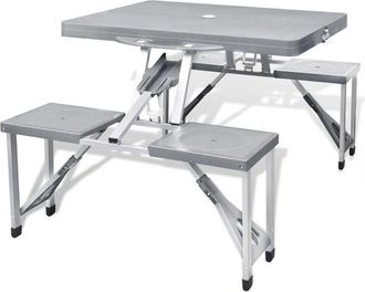 vidaXL Vidaxl - Set Mesa Plegable De Camping Y 4 Taburetes Aluminio Gris Claro