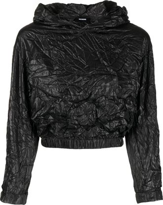 We11done crinkle-effect cropped hoodie - women - Polyester - S - Black