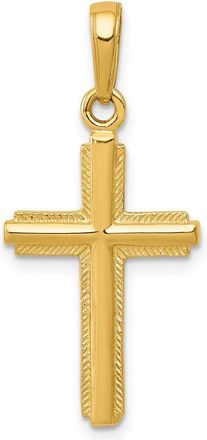 Diamond2Deal 14k Yellow Gold Polished Cross With Striped Border Pendant
