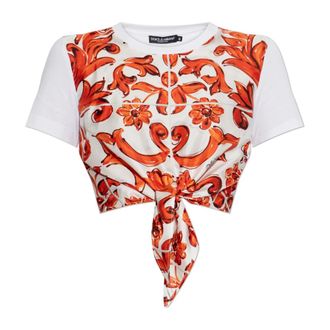 Dolce & Gabbana Tops, Dames, Wit, S, Katoen, Majolica Print Top