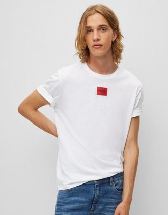 HUGO BOSS Mens HUGO Diragolino212 Label Logo Mens T-Shirt - White 100 - Size: 40