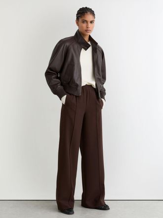 Reiss Chocolate Brown Wide-leg Elasticated-waist Trousers, 12R
