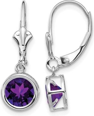Diamond2Deal 14k White Gold 6mm Amethyst Drop Dangle Earrings
