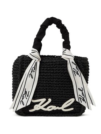 Karl Lagerfeld Woven Handbag with Ruched Handle and Signature Detail