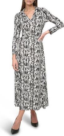 DKNY Long Sleeve Belted Maxi Dress in Ivory/Black at Nordstrom Rack, Size 12